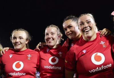190926 Wales v South Africa, Vodafone Wales WXV Series - Shanelle Williams of Wales, Elan Jones of Wales, Jorja Aiono of Wales and Kelsey Jones of Wales at the end of the match