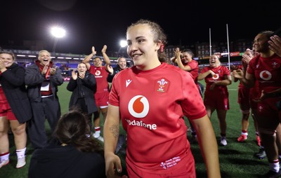 190926 Wales v South Africa, Vodafone Wales WXV Series - Shanelle Williams of Wales receives her first cap at the end of the match