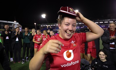 190926 Wales v South Africa, Vodafone Wales WXV Series - Elan Jones of Wales receives her first cap at the end of the match