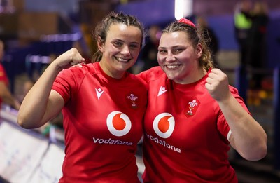 190926 Wales v South Africa, Vodafone Wales WXV Series - Branwen Metcalfe of Wales and Gwenllian Pyrs of Wales at the end of the match