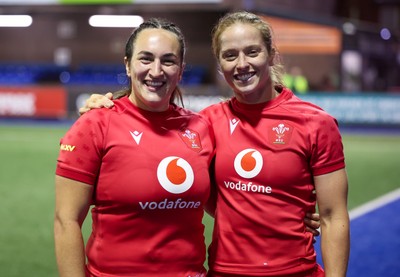 190926 Wales v South Africa, Vodafone Wales WXV Series - Courtney Keight of Wales and Lisa Neumann of Wales at the end of the match