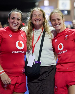 190926 Wales v South Africa, Vodafone Wales WXV Series - Courtney Keight of Wales, Carys Cox and Lisa Neumann of Wales at the end of the match