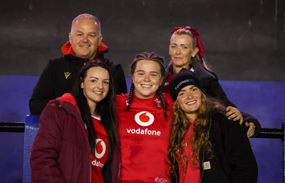 190926 Wales v South Africa, Vodafone Wales WXV Series - Maisie Davies of Wales with family and friends at the end of the match