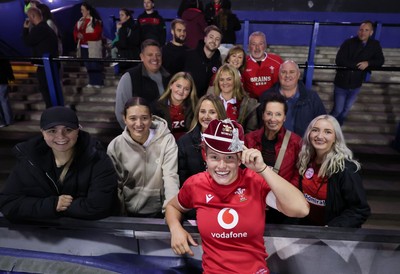 190926 Wales v South Africa, Vodafone Wales WXV Series - Amy Williams of Wales with family and friends at the end of the match