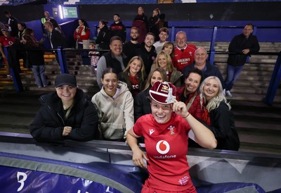 190926 Wales v South Africa, Vodafone Wales WXV Series - Amy Williams of Wales with family and friends at the end of the match