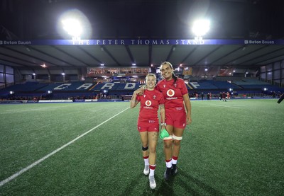 190926 Wales v South Africa, Vodafone Wales WXV Series - Keira Bevan of Wales and Bryonie King of Wales at the end of the match