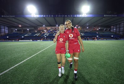 190926 Wales v South Africa, Vodafone Wales WXV Series - Keira Bevan of Wales and Bryonie King of Wales at the end of the match