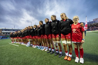 190926 Wales v South Africa, Vodafone Wales WXV Series - The Wales team and mascot line up for the anthems