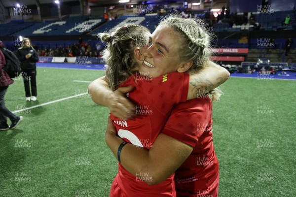 180926 - Wales Women v South Africa Women - Vodafone Wales WXV Series - Keira Bevan and Alex Callender of Wales 