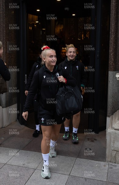 180926 Wales v South Africa, Vodafone Wales WXV Series - Seren Singleton of Wales and Molly Reardon make their way to the stadium ahead of the match