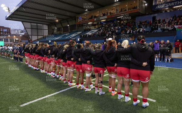 180926 Wales v South Africa, Vodafone Wales WXV Series - The Wales team line up for the anthems