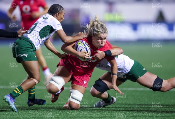 180926 Wales v South Africa, Vodafone Wales WXV Series - Alex Callender of Wales is tackled by Catha Jacobs of South Africa