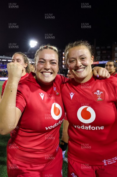 180926 Wales v South Africa, Vodafone Wales WXV Series - Kelsey Jones of Wales and Lleucu George of Wales at the end of the match