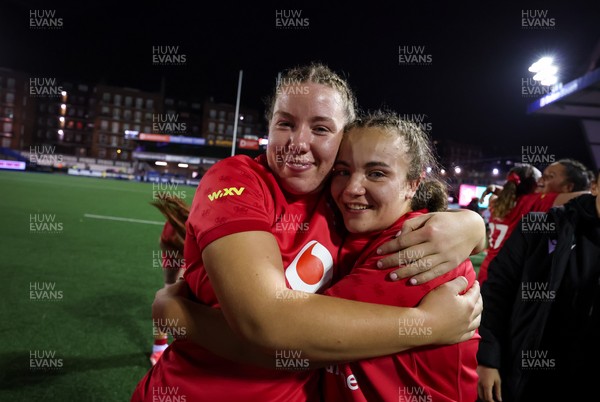 180926 Wales v South Africa, Vodafone Wales WXV Series - Elan Jones of Wales and Shanelle Williams of Wales at the end of the match