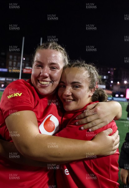 180926 Wales v South Africa, Vodafone Wales WXV Series - Elan Jones of Wales and Shanelle Williams of Wales at the end of the match