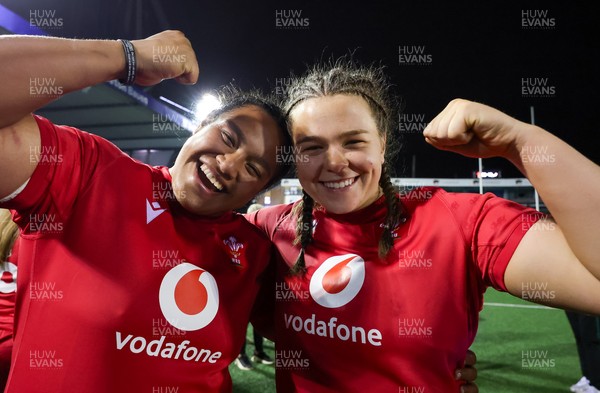 180926 Wales v South Africa, Vodafone Wales WXV Series - Sisilia Tuipulotu of Wales and Maisie Davies of Wales at the end of the match
