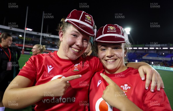 180926 Wales v South Africa, Vodafone Wales WXV Series - Elan Jones of Wales and Shanelle Williams of Wales at the end of the match