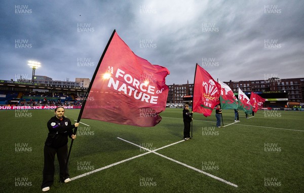 190926 Wales v South Africa, Vodafone Wales WXV Series - Pitch flags and branding ahead of the anthems