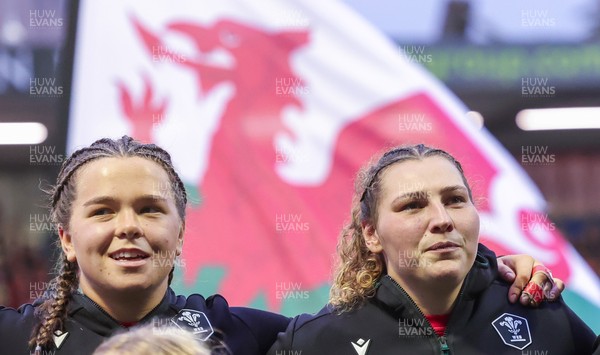190926 Wales v South Africa, Vodafone Wales WXV Series - Maisie Davies of Wales and Gwenllian Pyrs of Wales during the anthems