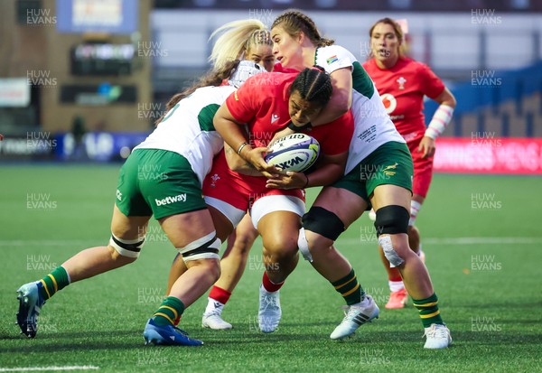 190926 Wales v South Africa, Vodafone Wales WXV Series - Sisilia Tuipulotu of Wales is held as she charges forward