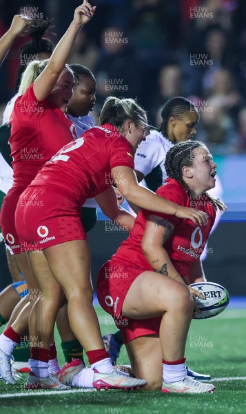 190926 Wales v South Africa, Vodafone Wales WXV Series - Maisie Davies of Wales celebrates after scoring try