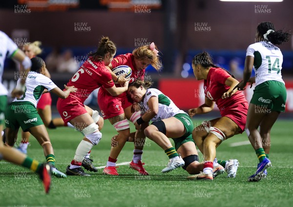190926 Wales v South Africa, Vodafone Wales WXV Series - Georgia Evans of Wales is tackled