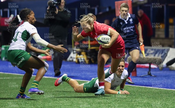 190926 Wales v South Africa, Vodafone Wales WXV Series - Amy Williams of Wales is tackled just short of the line