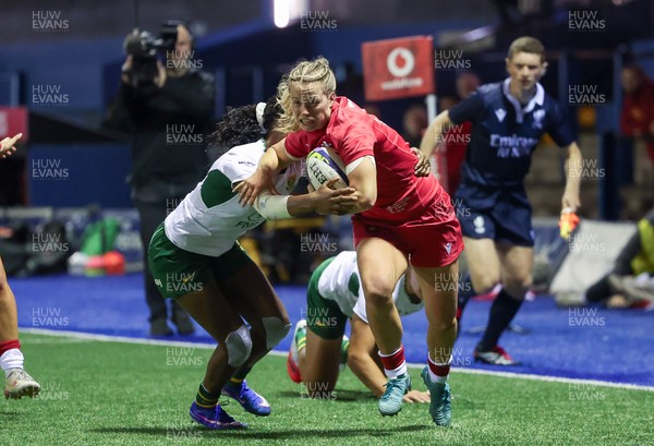 190926 Wales v South Africa, Vodafone Wales WXV Series - Amy Williams of Wales is tackled just short of the line