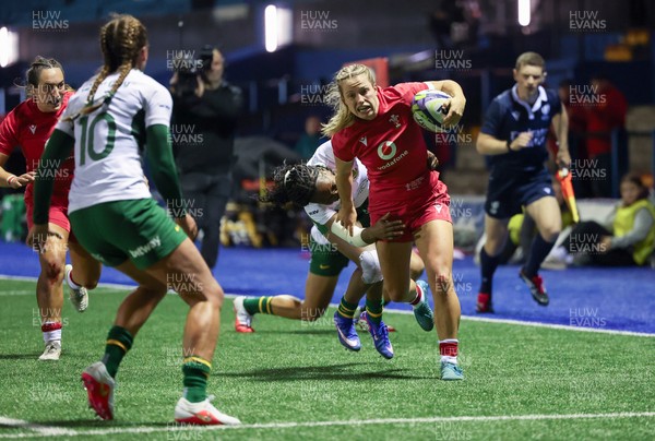 190926 Wales v South Africa, Vodafone Wales WXV Series - Amy Williams of Wales is tackled just short of the line