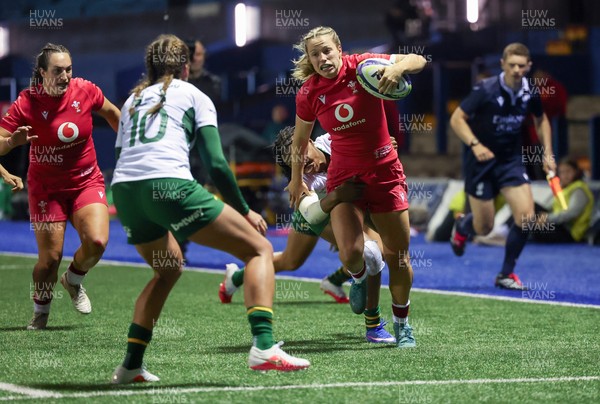 190926 Wales v South Africa, Vodafone Wales WXV Series - Amy Williams of Wales is tackled just short of the line
