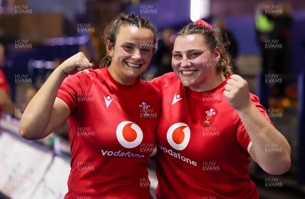 190926 Wales v South Africa, Vodafone Wales WXV Series - Branwen Metcalfe of Wales and Gwenllian Pyrs of Wales at the end of the match