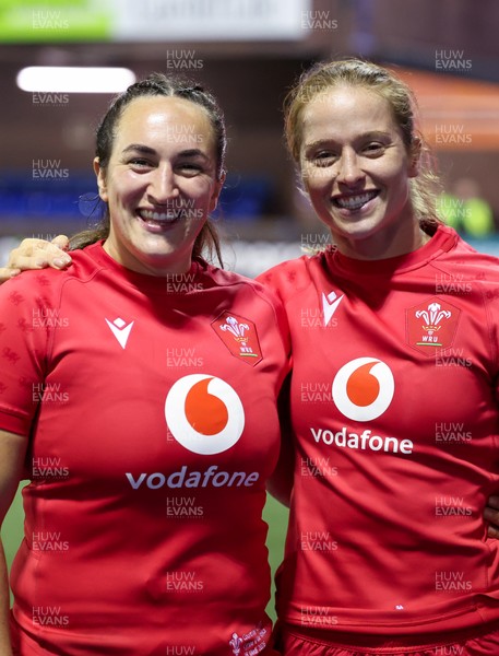 190926 Wales v South Africa, Vodafone Wales WXV Series - Courtney Keight of Wales and Lisa Neumann of Wales at the end of the match