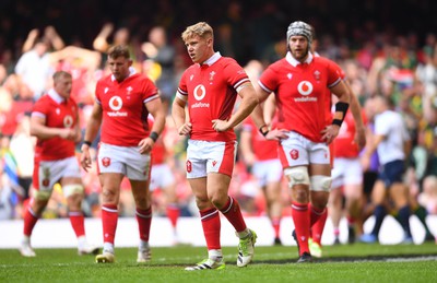 190823 - Wales v South Africa - Vodaphone Summer Series - Sam Costelow of Waleslooks dejected after South Africa try