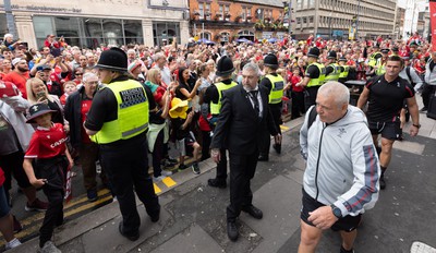 190823 - Wales v South Africa, Summer Nations Series 2023 - Wales head coach Warren Gatland makes his way from the Parkgate Hotel to the Principality Stadium