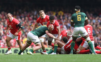 190823 - Wales v South Africa, Summer Nations Series 2023 - Rio Dyer of Wales is tackled by Jasper Wiese of South Africa