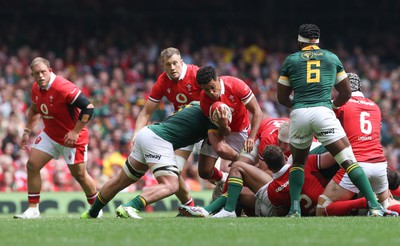 190823 - Wales v South Africa, Summer Nations Series 2023 - Rio Dyer of Wales is tackled by Jasper Wiese of South Africa