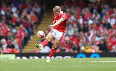 190823 - Wales v South Africa, Summer Nations Series 2023 - Sam Costelow of Wales kicks