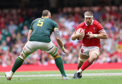 190823 - Wales v South Africa, Summer Nations Series 2023 - Aaron Wainwright of Wales is tackled by RG Snyman of South Africa