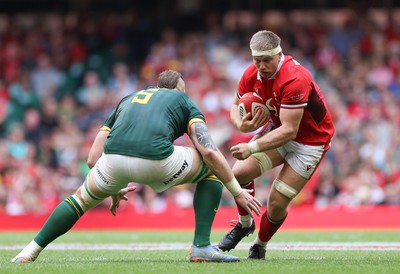 190823 - Wales v South Africa, Summer Nations Series 2023 - Aaron Wainwright of Wales is tackled by RG Snyman of South Africa