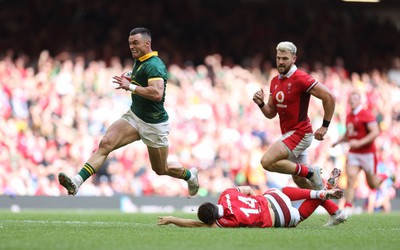 190823 - Wales v South Africa, Summer Nations Series 2023 - Jesse Kriel of South Africa races away to score try