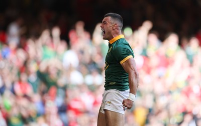 190823 - Wales v South Africa, Summer Nations Series 2023 - Jesse Kriel of South Africa celebrates after he scores try