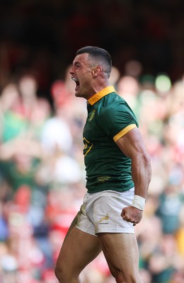 190823 - Wales v South Africa, Summer Nations Series 2023 - Jesse Kriel of South Africa celebrates after he scores try