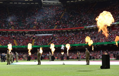 190823 - Wales v South Africa, Summer Nations Series 2023 - A general view of the pyrotechnics ahead of the match