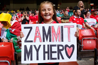 190823 - Wales v South Africa - Summer Series - A young Wales fan supports Louis Rees-Zammit