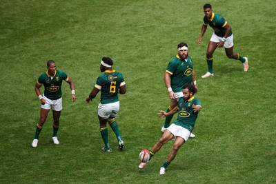 190823 - Wales v South Africa - Summer Series - Jaden Hendrikse of South Africa kicks the ball