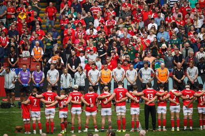 190823 - Wales v South Africa - Summer Series - The Wales team lines up to sing the national anthem in front of their support staff