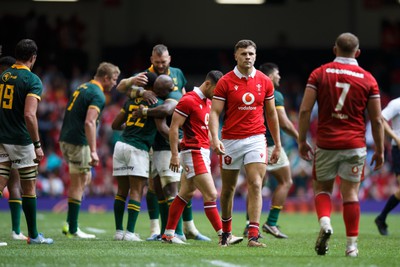 190823 - Wales v South Africa - Summer Series - Mason Grady of Wales looks dejected at the end of the match