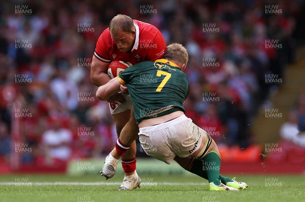 190823 - Wales v South Africa - Vodafone Summer Series - Corey Domachowski of Wales is tackled by Pieter-Steph du Toit of South Africa 