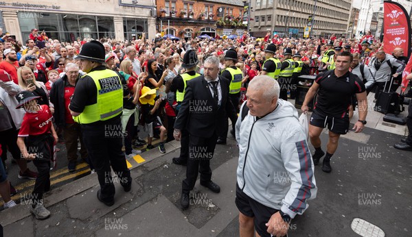190823 - Wales v South Africa, Summer Nations Series 2023 - Wales head coach Warren Gatland makes his way from the Parkgate Hotel to the Principality Stadium