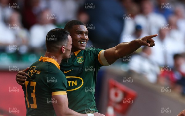 190823 - Wales v South Africa, Summer Nations Series 2023 - Damian Willemse of South Africa celebrates after he scores try